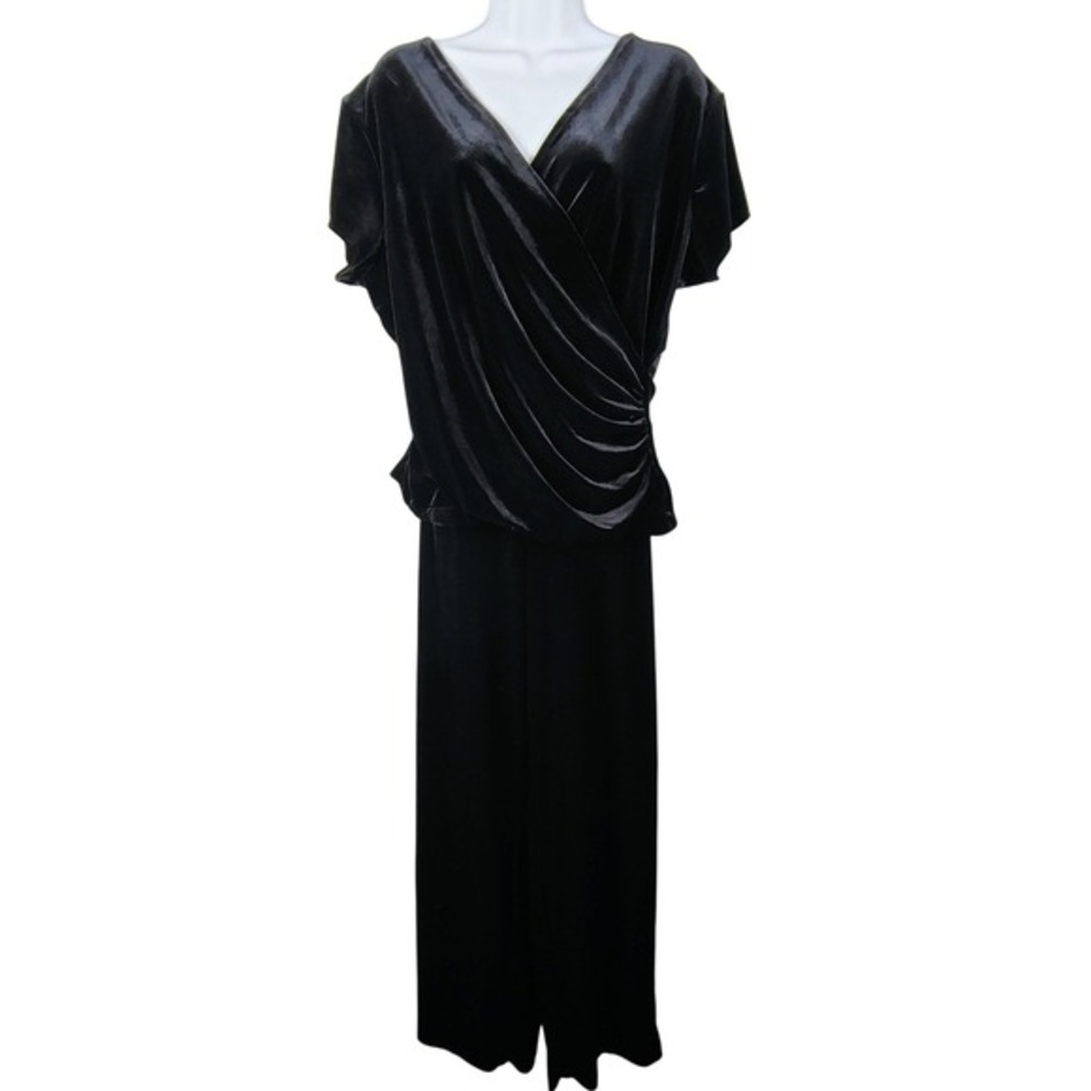 R&K Evening Black Velvet 2Pc Set Wrap Top Wide‎ Leg Pants 18 vintage romantic